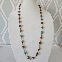 Premier Designs CHICLET Blue Red Green Long Necklace 40&quot; - £12.35 GBP