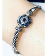 Sterling Silver Blue White Sapphire Evil Eye Cable Mesh Tennis Bracelet ... - $203.75 CAD