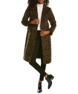 Tahari Sz S Womens Raven Long Coat Dark Brown Zebra Wool Blend Overcoat ... - $67.31