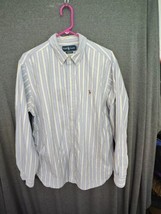 Ralph Lauren Polo Shirt Adult XL Button Up Blue Striped Long Sleeve Classic Fit - $12.19