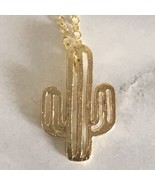 New Boutique Saguaro Cactus Necklace Gold Tone Western Pendant Unique Ge... - $12.29 CAD