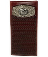 Western Men&#39;s Basketweave Genuine Leather Rodeo Long Cowhide Stud Bifold... - $29.99