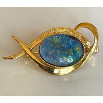 925 Sterling Silver Vermeil Faux Opal Accent Brooch Sky - $42.20