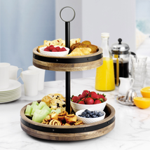 LAZY SUSAN SERVING FOOD TRAY WOOD SERVEWARE 2 TWO TIER WOODEN ROUND PART... - $43.99