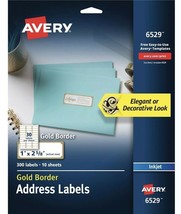 Avery 1 x 2-5/8 Inkjet Metallic Gold Border 150 Address Labels 5 Sheets 6529 - £7.83 GBP