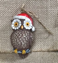 Resin Wise Old Owl Wearing Santa Hat Christmas Holiday Ornament - £5.55 GBP