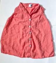 Vintage Orange Linen Button Down Shirt XL Boho Beach Lagenlook Goblin Core - $29.70