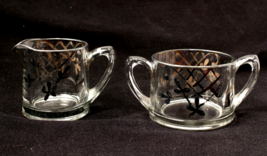 Creamer and Sugar Set Elegant Silver Hand Painted Basket and Flowers Glass - $12.19
