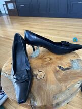 Stuart Weitzman Black Leather Kitten Heel Pumps with Bow Detail - $74.25