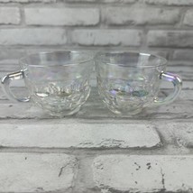 Federal Glass HoneyComb Teacup Set 2 50&#39;S Thumbprint Carnival MCM Irides... - £8.98 GBP