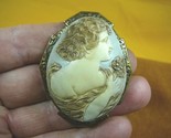 (CL3-6) Ethereal Lady White Gray CAMEO brass Pin Brooch pendant Beautifu... - $38.32