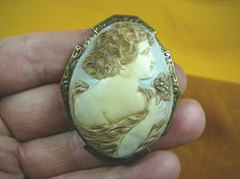 (CL3-6) Ethereal Lady White Gray CAMEO brass Pin Brooch pendant Beautiful woman - £30.00 GBP