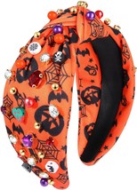 Halloween Headband Spooky Pumpkin Candy Corn Knotted Headband Crystal He... - $31.23