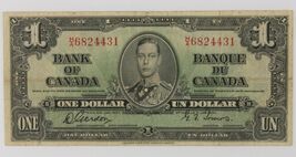 1937 Canada One Dollar Banknote Fine (F) Condition Gordon-Towers P#58b - $217.79