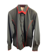 VSKA Mens Dress Shirt Black Red Trim Two Tone Button Down Spread Collar ... - £12.66 GBP