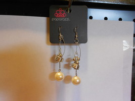 Paparazzi Earrings (New) White Big Bead Hanging W/SILVER Items - $8.58