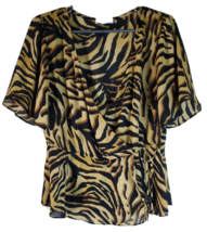 SOCIALITE Blouse Top Womens Medium Black Brown Animal Print Wrap V Neck Pullover - £10.38 GBP