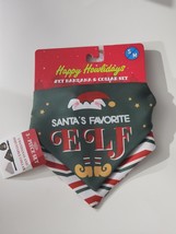 Happy Howlidays Santa&#39;s Favorite Elf S/M Dog Christmas Bandana Collar 10-14&quot; 3pc - £8.13 GBP