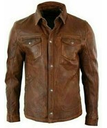 Camisa de cuero marrón de piel de cordero real para hombre hecha a mano ... - $2,765.31 MXN+