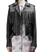 New Woman Silver Studded Long Fringed Punk Cowhide Leather Jacket  2019 - $260.99