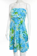 NEW Lilly Pulitzer Sz S Blue Green Yellow Floral Print Strapless A Line ... - $39.59