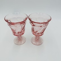 Fostoria Jamestown Swirl Twist Wine Set 2 Glasses Goblets Pink Drinkware - £21.34 GBP