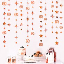 Rose Gold 60Th Birthday Decorations Number 60 Circle Dot Twinkle Star Garland Me - $22.99