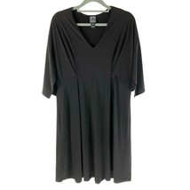Clara Sun Woo Dress A Line Pleated V Neck Flutter Sleeve Stretch Black Size XL - £30.22 GBP
