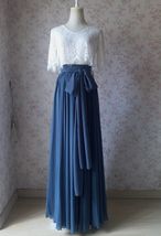 Dusty Blue Maxi Chiffon Skirt Outfit Bridesmaid Custom Plus Size Chiffon Skirts