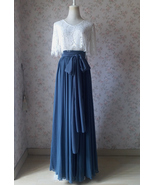 Dusty Blue Maxi Chiffon Skirt Outfit Bridesmaid Custom Plus Size Chiffon... - £54.94 GBP
