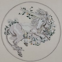 Floral Unicorn Crewel Finished  Linen Serenity Designed by Linda Powell ... - $39.95