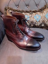 Handmade Men&#39;s Brown Leather Cap Toe Lace up Leather Ankle Boots for Men - £117.67 GBP+