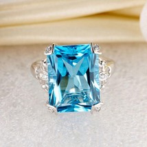 13 Ct Swiss Blue Topaz Diamond engagement ring 14k white gold - £909.93 GBP