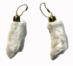 2 Natural Rabbit Foot Keychains Silver Novelty Bunny Fur Hair Feet Ball Chain - £7.52 GBP