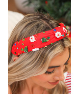 Fiery Red Cartoon Christmas Pattern Rhinestone Knotted Headband - $102.57 MXN