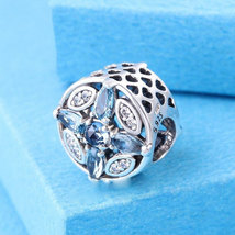 925 Sterling Silver Patterns of Frost, Multi-Colored Crystal Winter Charm Bead  - £12.66 GBP