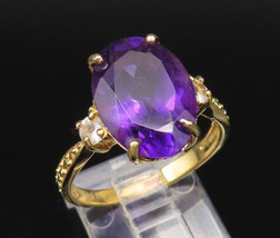 925 Silver - Vintage Gold Plated Three Stone Amethyst &amp; Topaz Ring Sz 8-... - £30.10 GBP