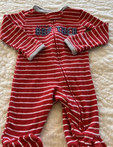 Carters Boys Red Gray Striped LITTLE BROTHER Long Sleeve Pajamas Zipper Newborn - $5.88