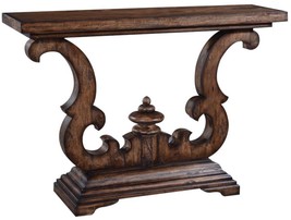 Console Table Cambridge Rustic Pecan Distressed Solid Wood Old World Scroll - £1,217.98 GBP