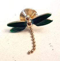 VTG Avon Dragonfly Tie Tack Scatter Pin 1&quot; Green Enamel Insect BROOCH - £7.86 GBP