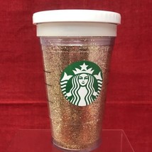 STARBUCKS Gold Glitter Siren 16 oz Acrylic Cup Tumbler Green Mermaid Logo - £10.77 GBP