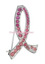 Breast Cancer Pink Hope Ombre Ribbon Pin Silvertone &amp; Pink  ~ Size 1 3/4&quot;L X 1&quot;W - £7.73 GBP