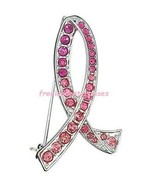 Breast Cancer Pink Hope Ombre Ribbon Pin Silvertone &amp; Pink  ~ Size 1 3/4... - £7.70 GBP