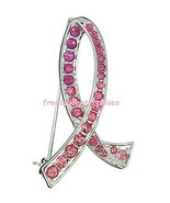 Breast Cancer Pink Hope Ombre Ribbon Pin Silvertone &amp; Pink  ~ Size 1 3/4... - $13.51 CAD