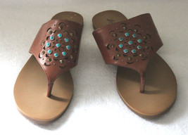 NEW! Lucky Brand Tan Leather Like LP-BREESE Studded Sandals 9.5 B $118 - £45.15 GBP