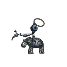 Elephant Evil Eye Protection Keychain Silver and Blue - $12.86