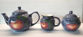 VTG Teapot with Cream &amp; Sugar three piece Set HAND PAINTED IN THAILAND - £29.78 GBP