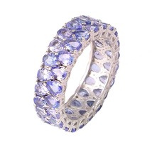 Beautiful Natural Tanzanite 925 sterling silver full round band with rhodium pla - £192.72 GBP