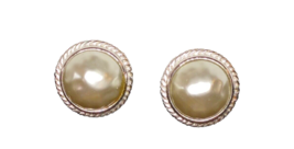 Richelieu Silver Tone Clip On Faux  Pearl Hammered Texture 80s Button - Flaw - £29.62 GBP