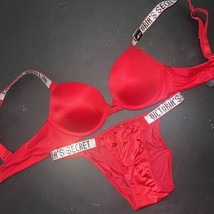 Nwt Victoria&#39;s Secret 32A Bra Set Xs,S Panty Red Silver Shine Strap Very Sexy - £55.21 GBP